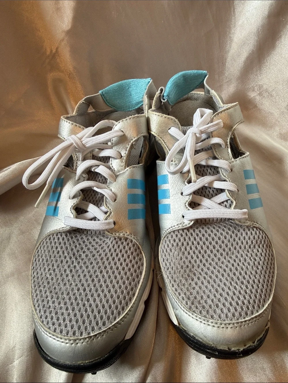 Women’s adidas Golf sling back shoes in metallic silver and blue